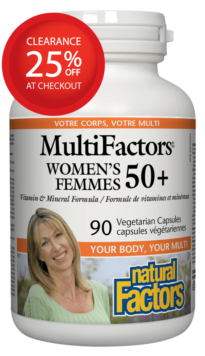 【clearance】Natural Factors MultiFactors Women's 50+(Iron free), VegiCap EXP MAY 2026