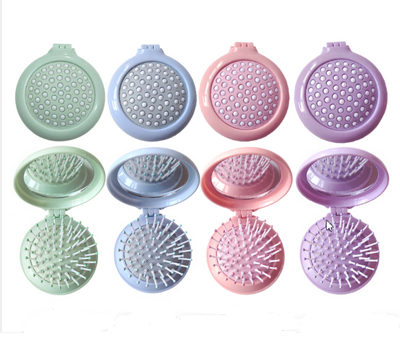 [$100 or more] Colorful Mini Folding Hair Brush With Mirror Comb