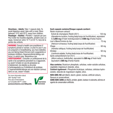 Jamieson Mushroom Complex 60 capsules champignons 健美生 ingredients