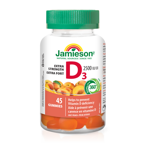 Jamieson Juicy Peach Vitamin D3 2,500 IU | 45 Gummies