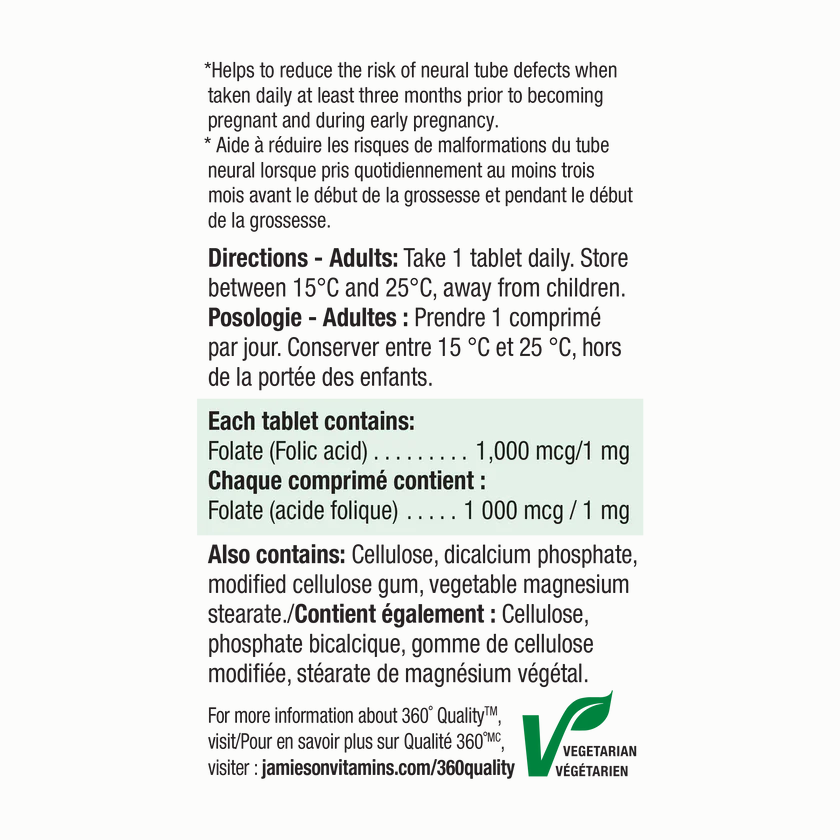 健美生 Jamieson Folic Acid 1,000 mg 100 tablets ingredients