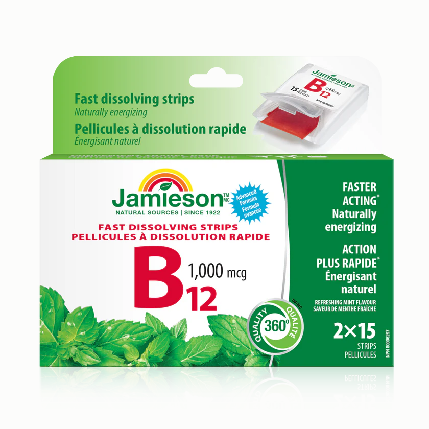 Jamieson Vitamin B12 (Methylcobalamin) 1000mcg, 30 Dissolving Strips