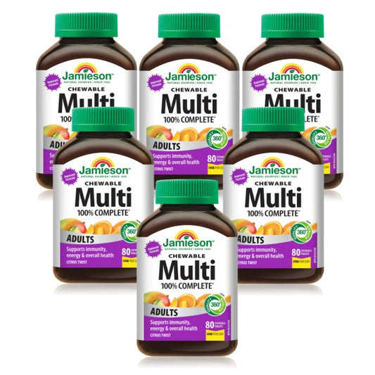 6 x Jamieson 100% Complete Multi 80 Chewable Citrus tabs Bundle