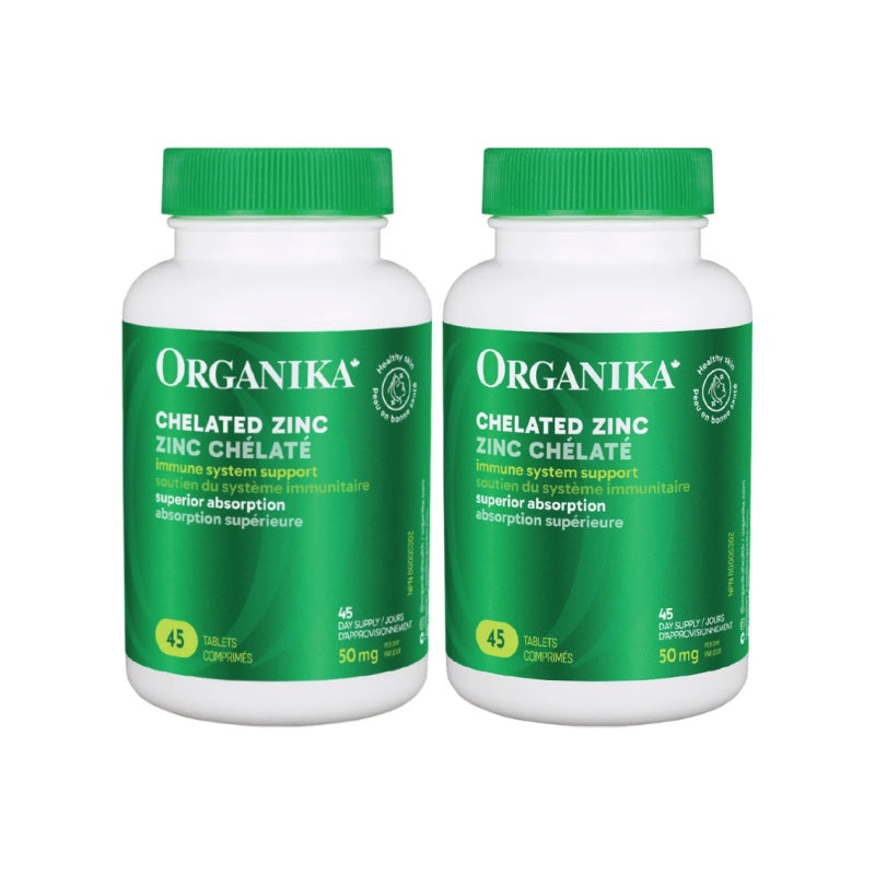 2x Organika Chelated Zinc 50mg 45 tablets Bundle