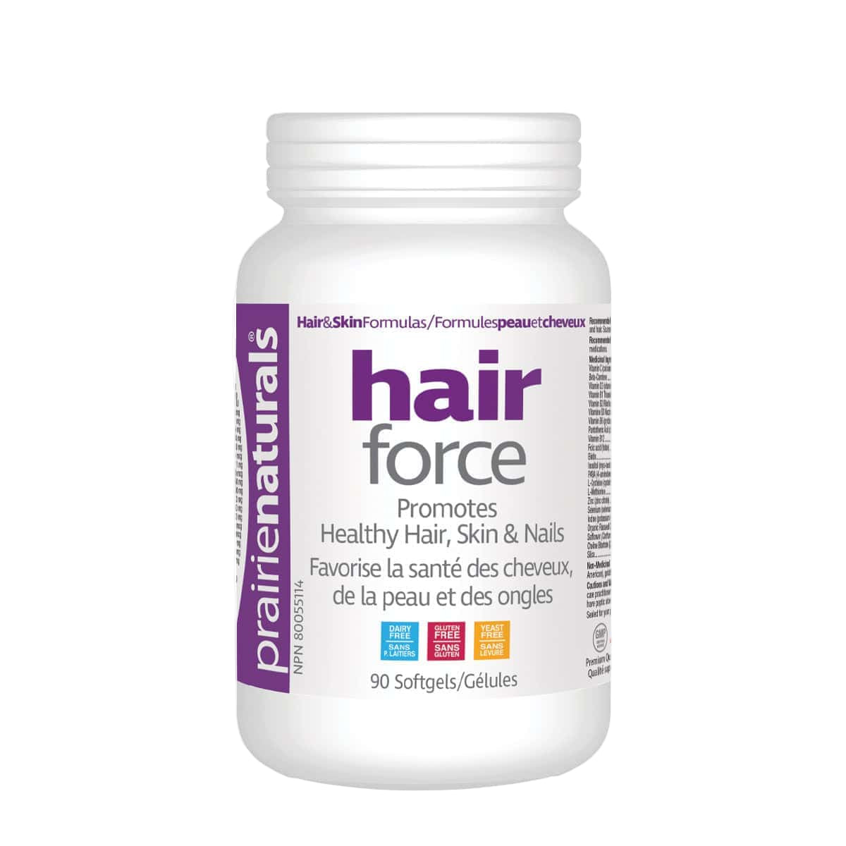 Prairie Naturals Hair Force 90 softgels Canadian label sold by natvd.com