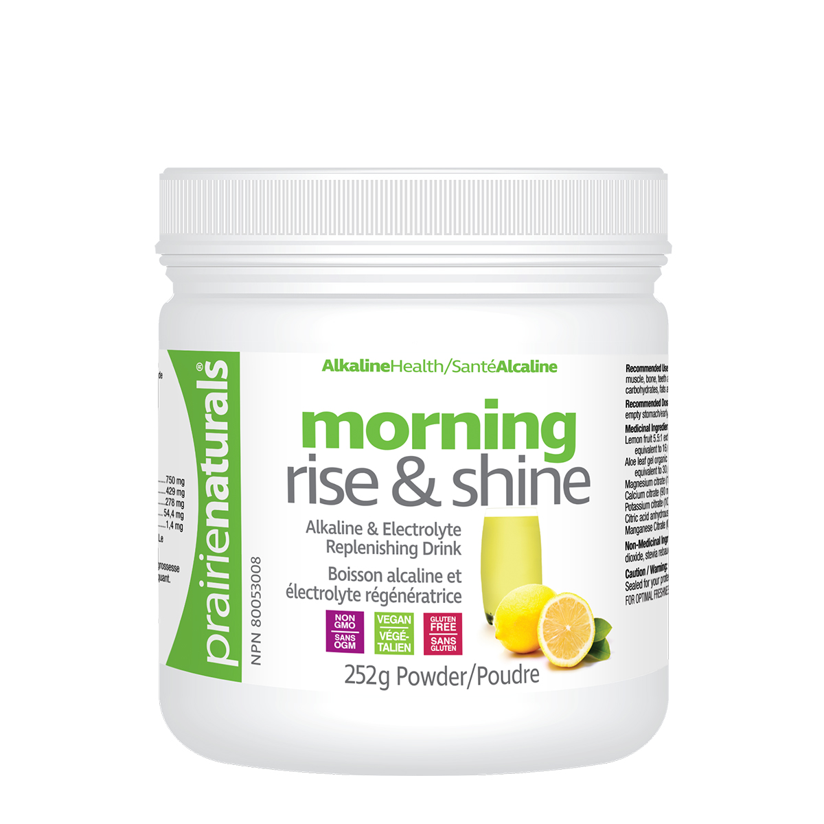 Prairie Naturals morning rise & shine drink mix container on a white background sold by natvd.com