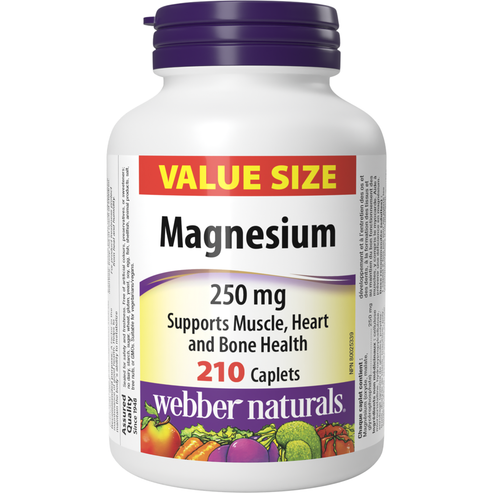 Webber Naturals Magnesium 250 mg (Value Size) 210 Caplets Canadian label