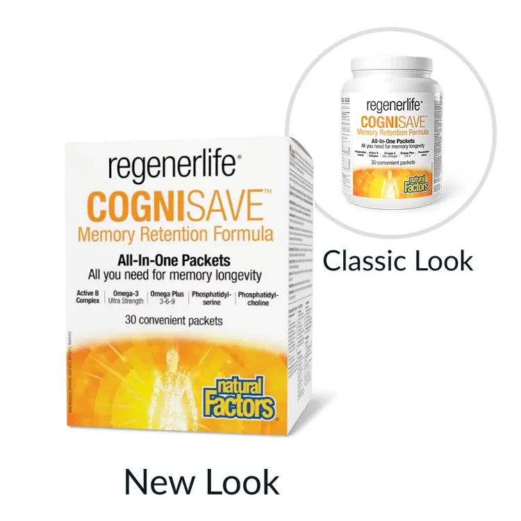 Regenrife Cognisave supplement packaging with a close-up of the bottle on a white background.