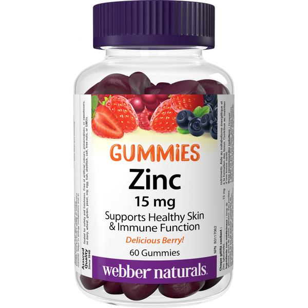 Webber Naturals Zinc 15 mg 60 Gummies Canadian label