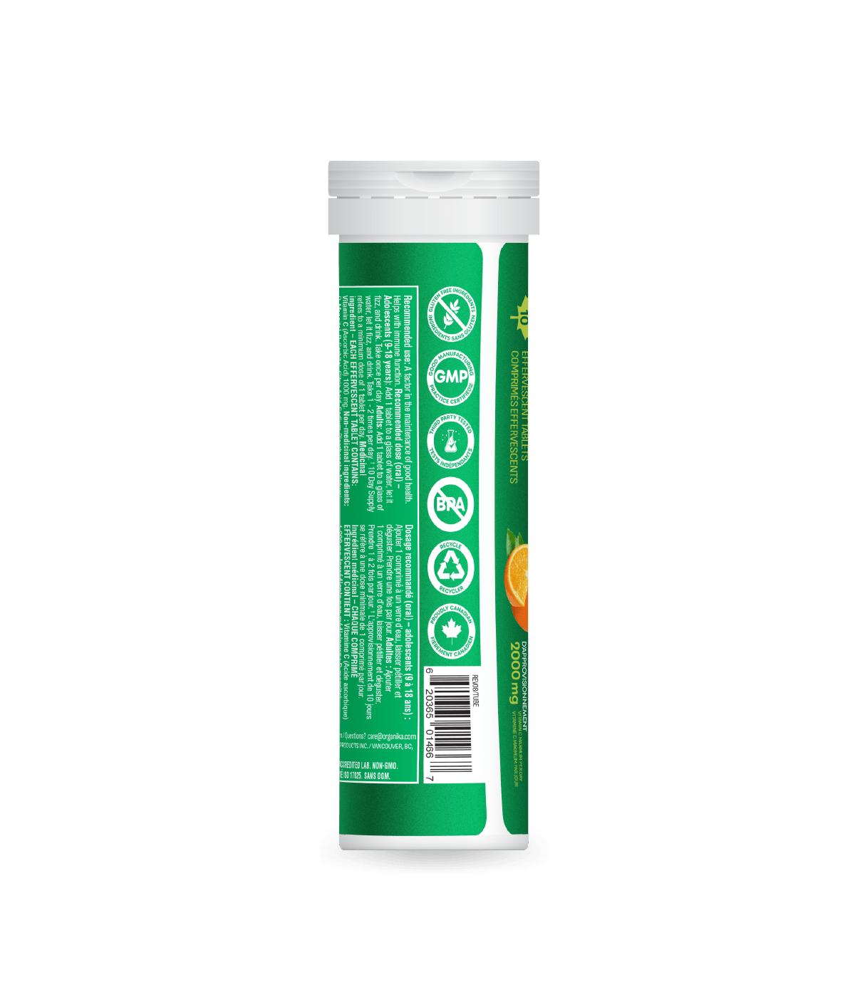 Organika 维生素C 泡腾片-天然橙味 1000 毫克,10 片 x 8 管