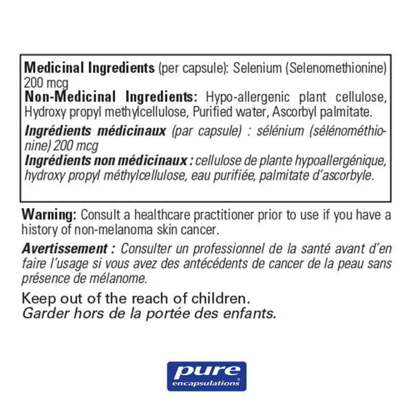 Pure Encapsulations有机硒代蛋氨酸胶囊 200微克 提升免疫 支持甲状腺/前列腺健康