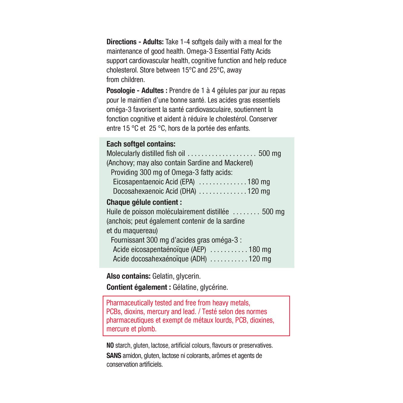 Jamieson Omega-3 Select Mini 200 softgels 健美生 ingredient panel