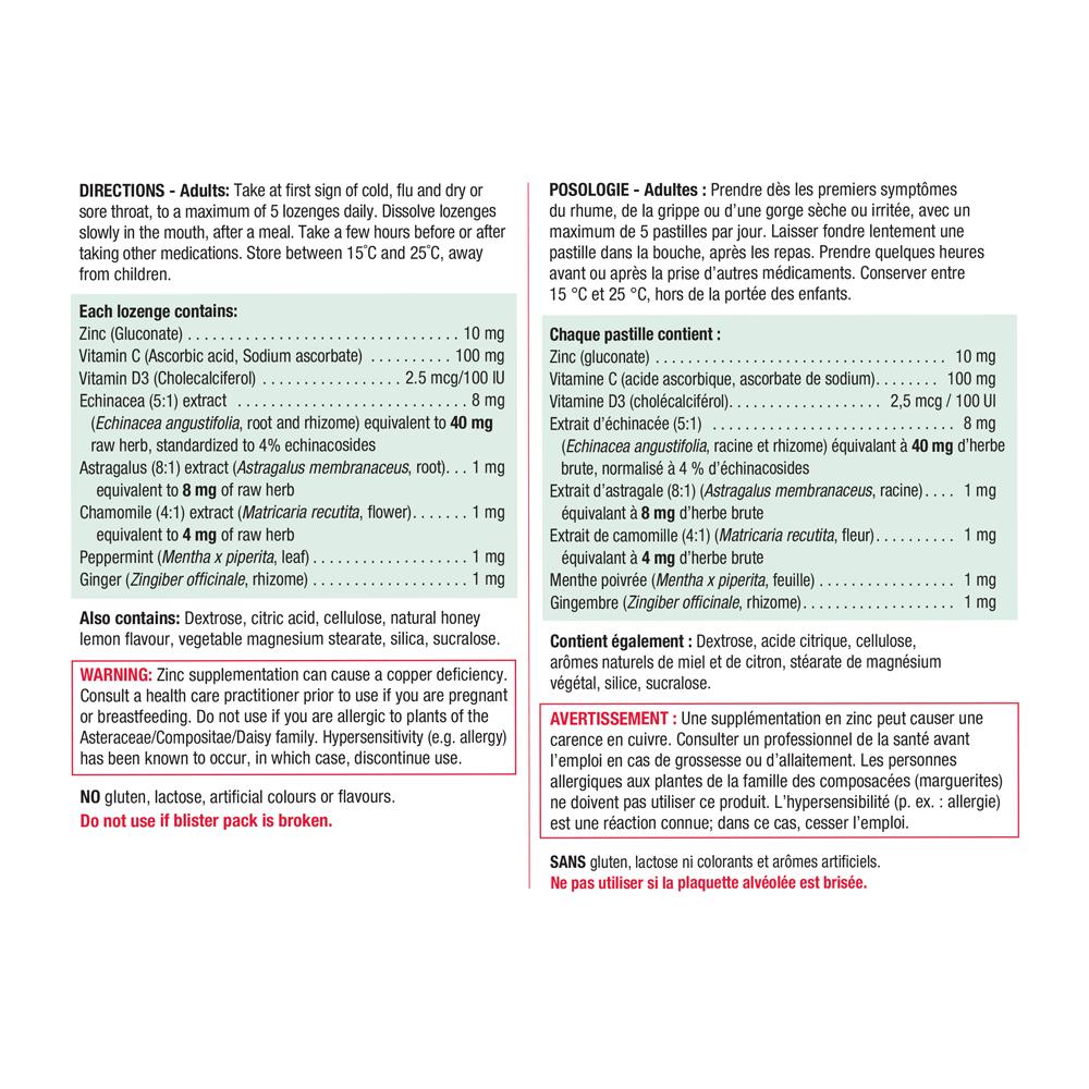 Jamieson Zinc Lozenges 30 pcs Lemon Menthol ingredients