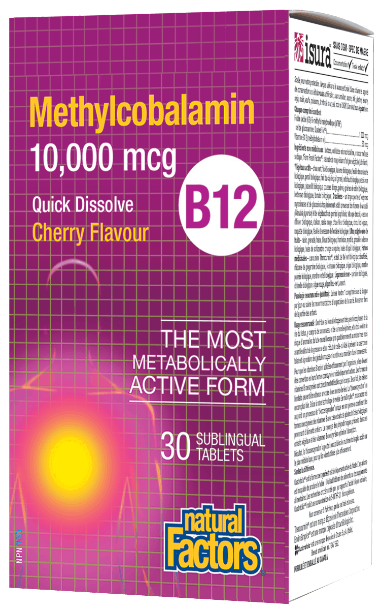 Natural Factors B12 Methylcobalamin 10,000 mcg Cherry, 30 Sublingual Tablets