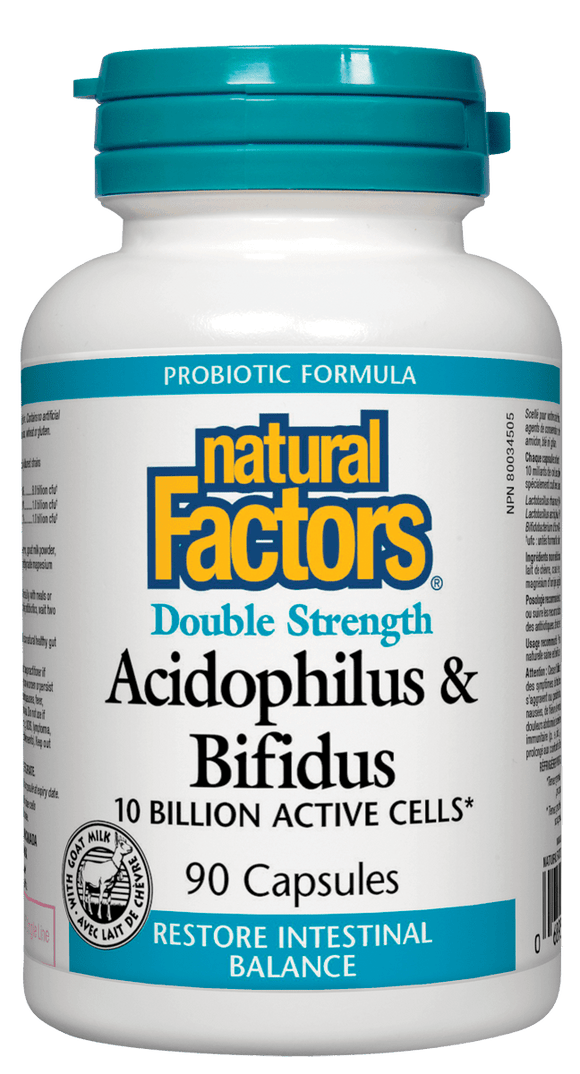 Natural Factors Acidophilus & Bifidus 10 Billion Double Strength, 90 caps