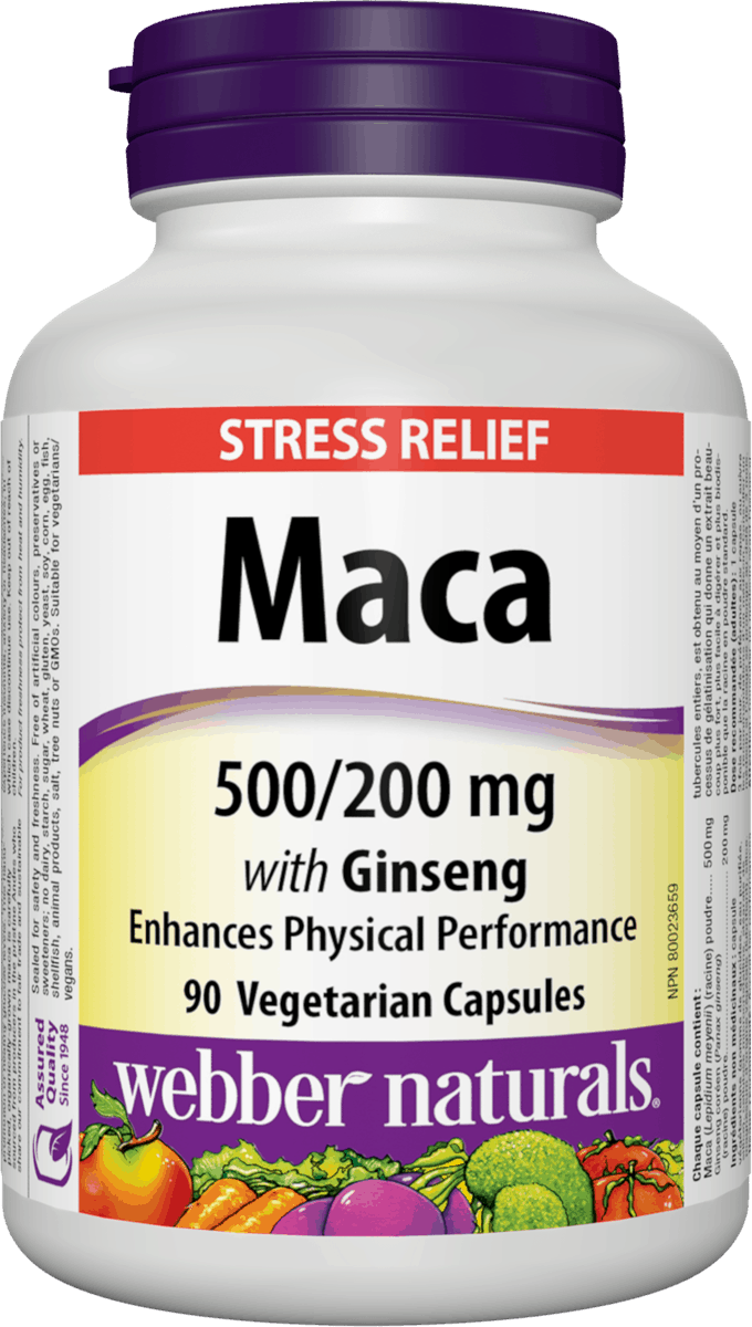 Webber Naturals Maca 500mg with Ginseng 200mg, 90 Vegetarian Capsules