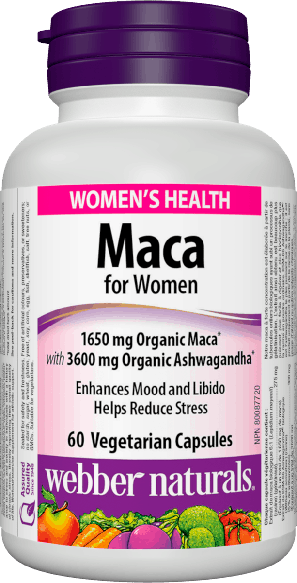 Webber Naturals Maca for Women 1650 mg Maca with 3600 mg Ashwagandha 60 veg capsules