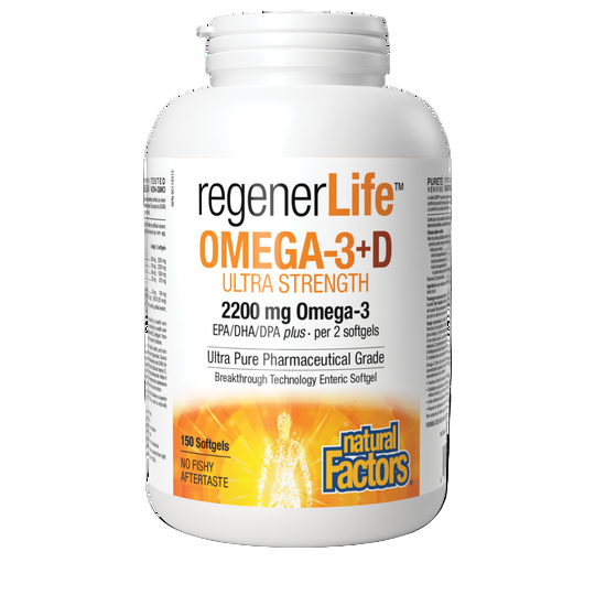 Natural Factors RegenerLife OMEGA-3+D Ultra Strength, 150 Enteripure Softgels