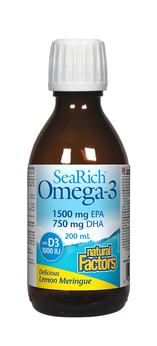 Natural Factors SeaRich Omega-3 with D3, 1500 mg EPA/ 750 mg DHA Lemon Meringue 200 ml