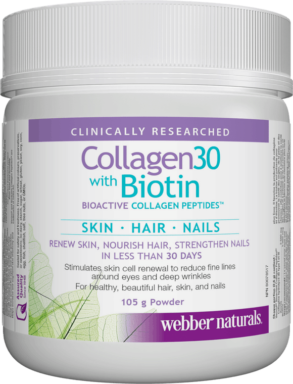 Webber Naturals Collagen30 with Biotin, Bioactive Collagen Peptides, 105g