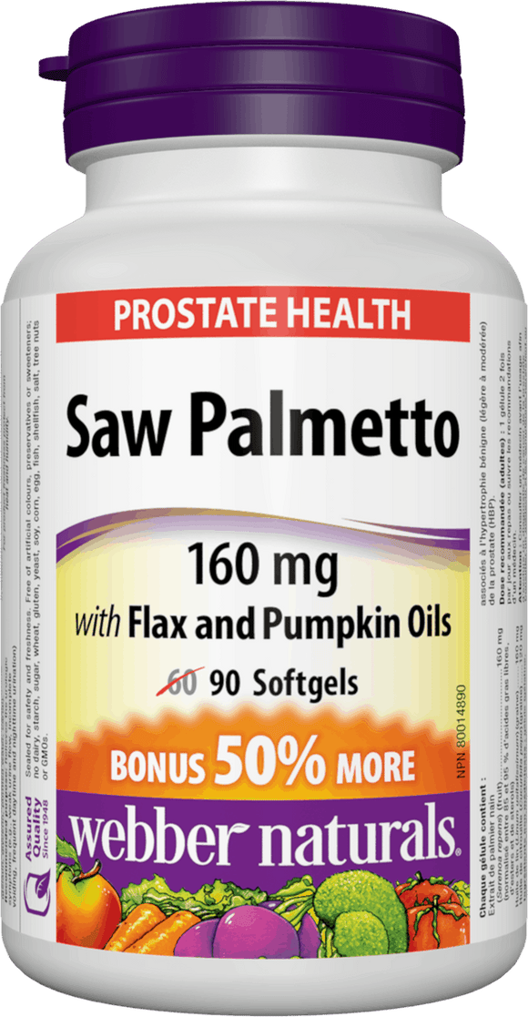 Webber Naturals Saw Palmetto with Flax and Pumpkin Oils, 160mg, 90 softgels