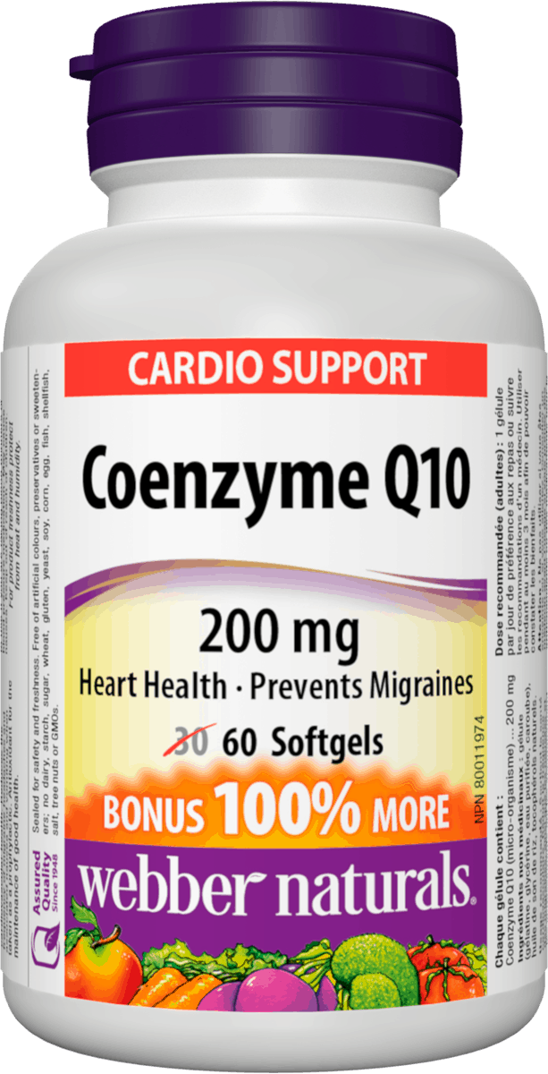 Webber Naturals Coenzyme Q10 200 mg, 60 softgels Bonus Size