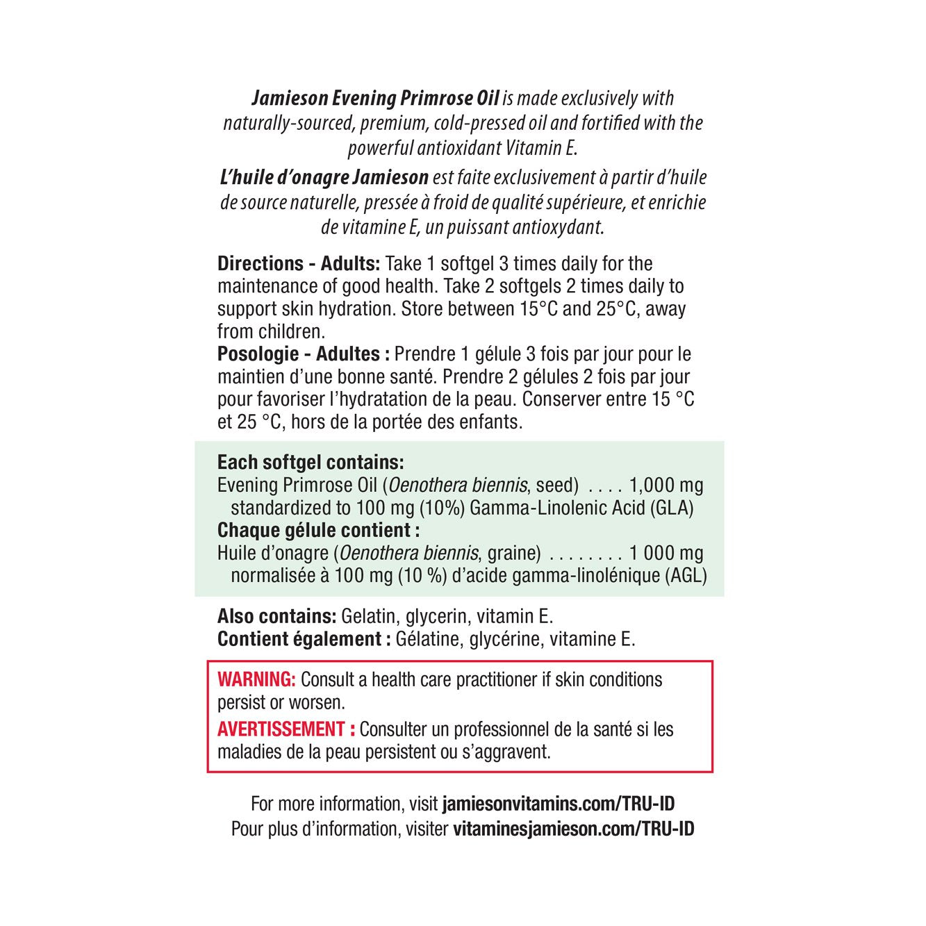 健美生 Jamieson Evening Primrose Oil 1000 mg 85 softgels ingredients