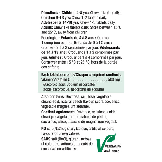 Jamieson Vitamin C 500mg Chewable Juicy White Peach, 120 tabs