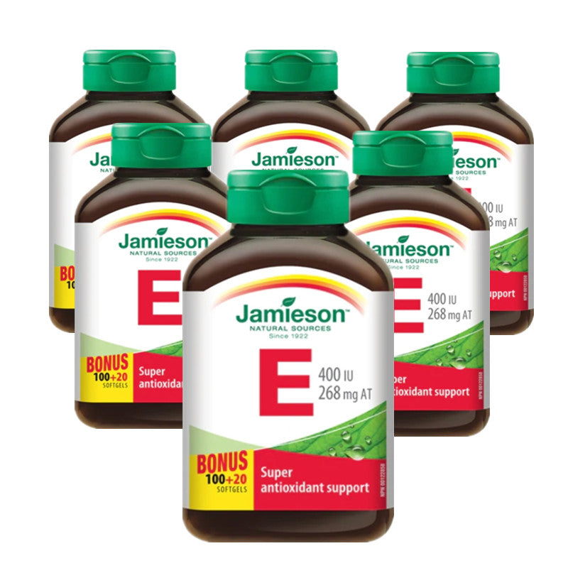 6 x Jamieson Vitamin E 400 IU, 100+20 Softgels Bundle