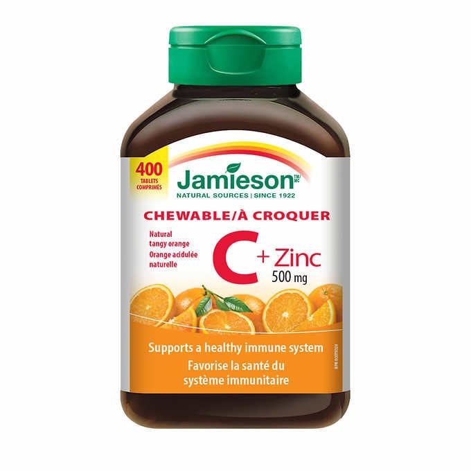 Jamieson Chewable Vitamin C + Zinc 500mg, 400 tabs Natural Vitamin Direct