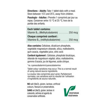 Jamieson Vitamin B12 健美生
Methylcobalamin 250 mcg 100 tablets ingredient information panel