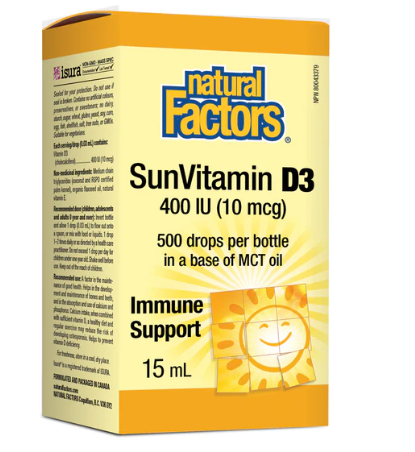 然自自然 Natural Factors Vitamin D3 Drops for Kids 400iu Certified Organic 15mL