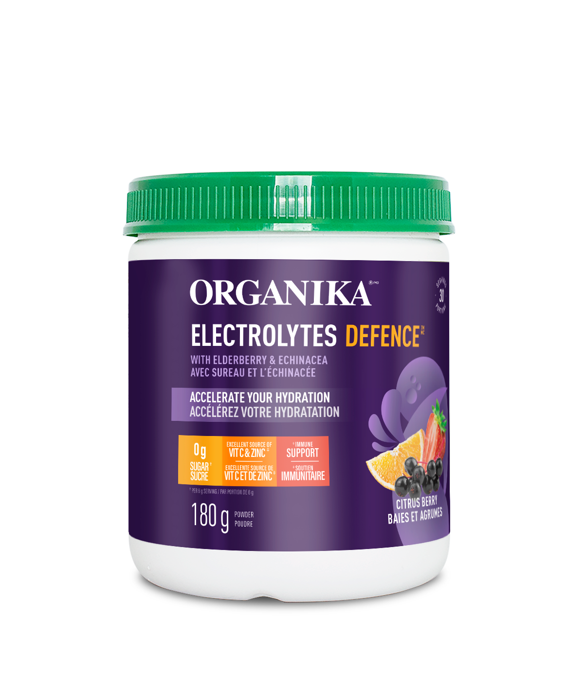 Organika Electrolytes Defence with Elderberry & Echinacea, 180g Canadian version