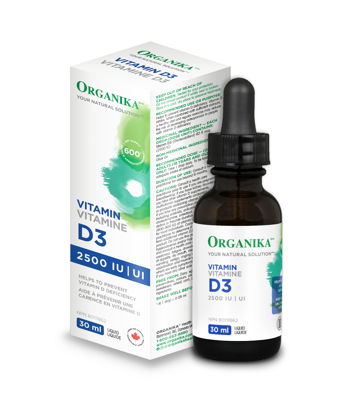 Organika Vitamin D3 Liquid 2500IU 30ml bottle and carton photo