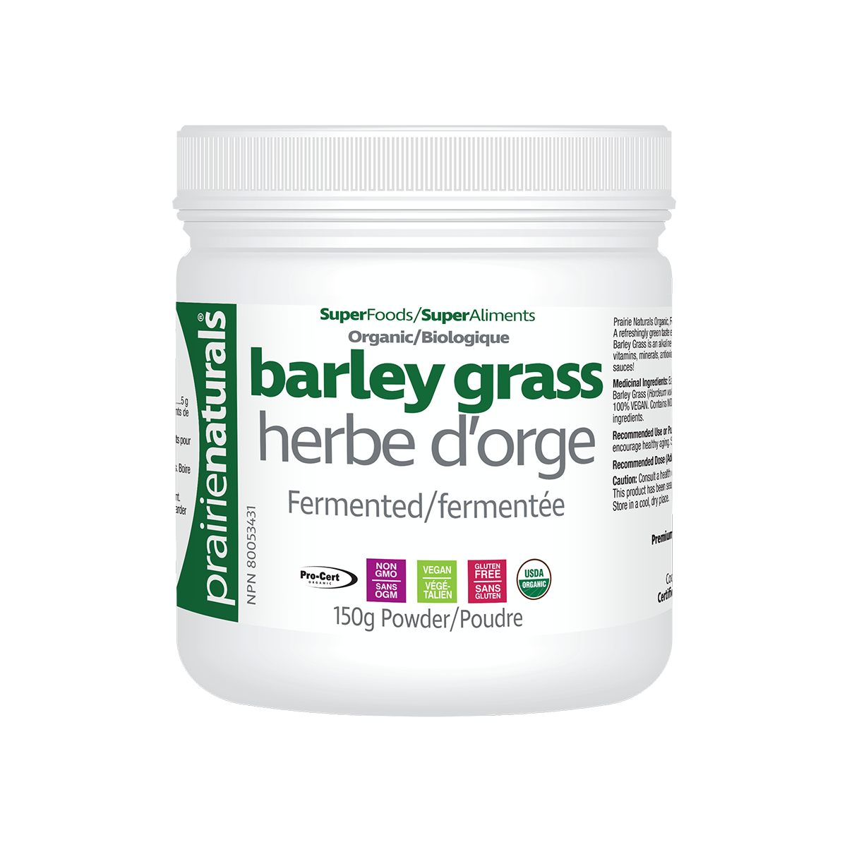 Prairie Naturals Barley Grass 150g powder