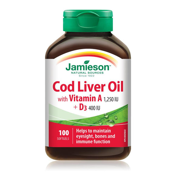 Jamieson鳕魚肝油含維生素 A + D3, 100軟膠囊