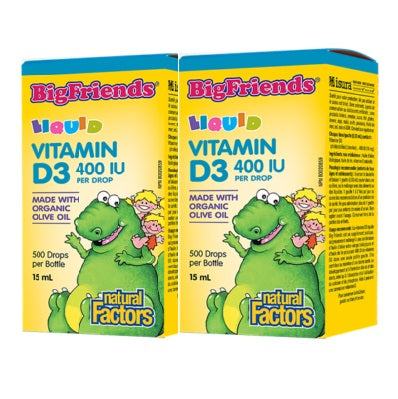 (Promotion Item) 2x Natural Factors Big Friends Liquid Vitamin D3 400 IU, 15 ml Canada