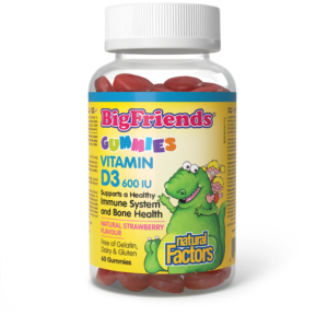 Natural Factors Big Friends Vitamin D3 600 IU, Natural Strawberry Flavour, 60 Gummies