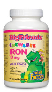 Natural Factors Big Friends Chewable Iron 10 mg, Sour Peach, 60 Chewable tables