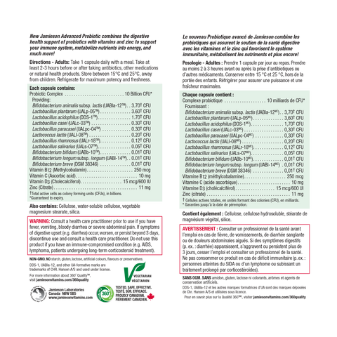Jamieson 高級益生菌 + 維生素 B12、C、D 和鋅 4，30 粒膠囊