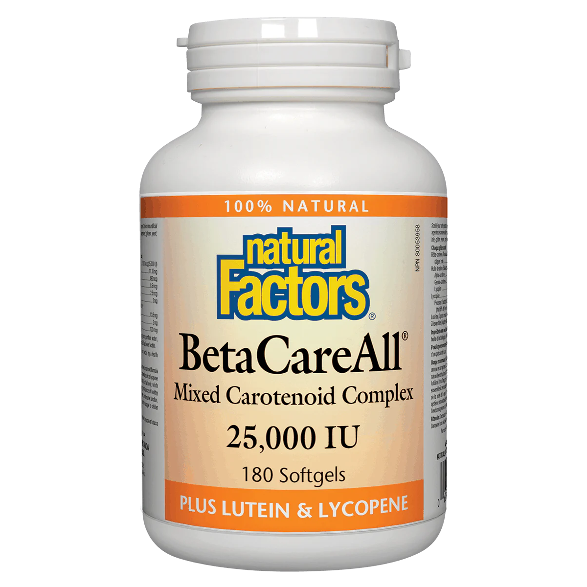 Natural Factors BetaCareAll  180 softgels Natural Vitamin Direct white backbround Canadian label
