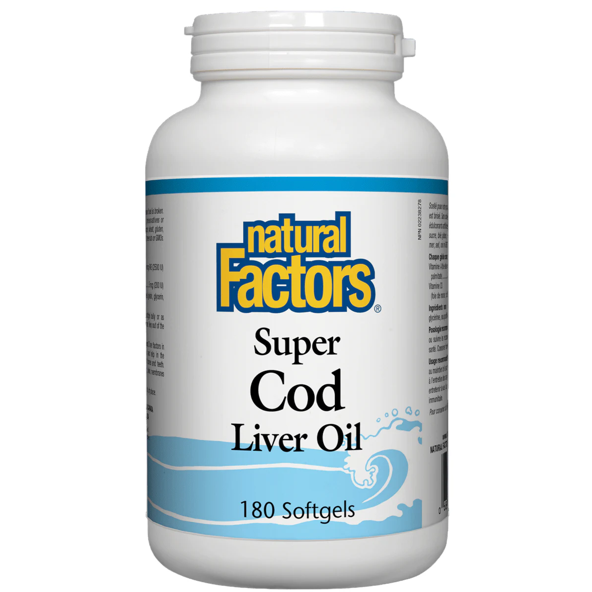 Bottle of Natural Factors Super Cod Liver Oil on a white background sold by natvd.com
