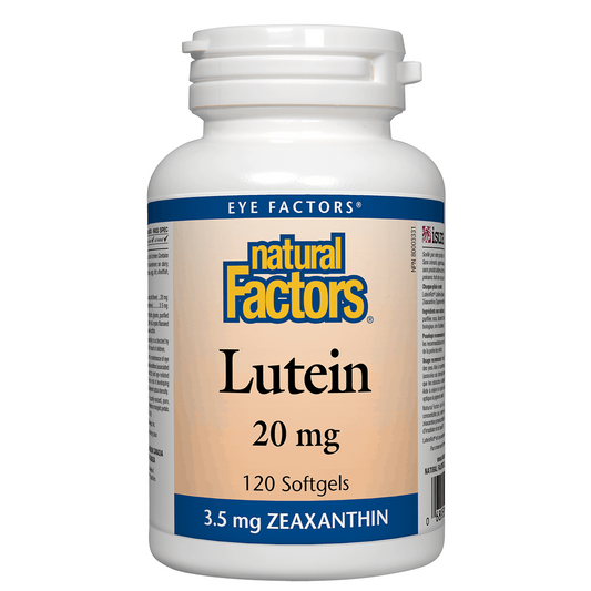 Natural Factors Lutein supplement bottle on a white background