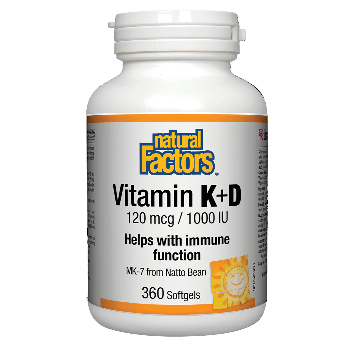 Natural Factors Vitamin K+D supplement bottle on a white background sold online natvd.com Natural Vitamin Direct Canada