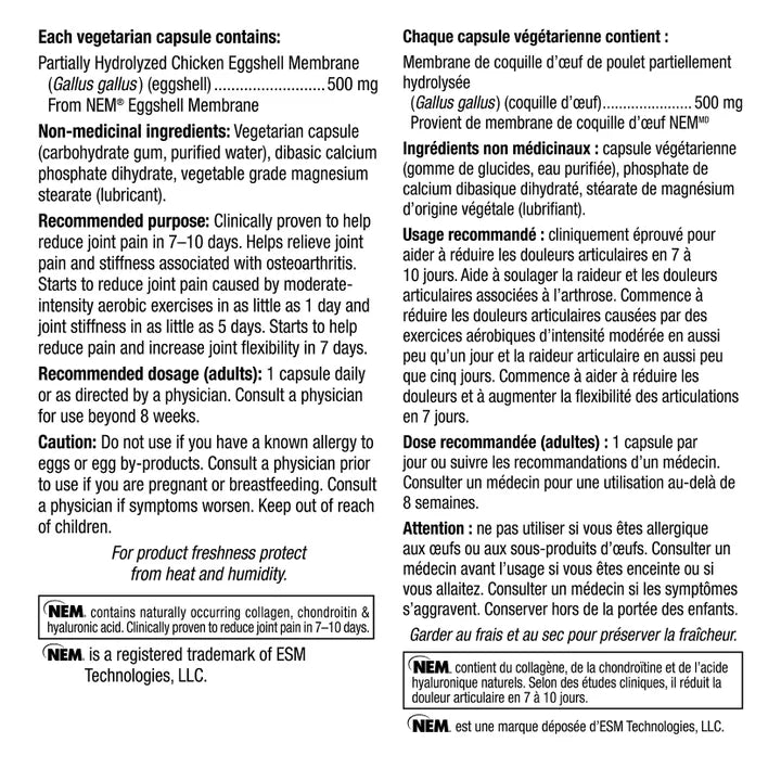 Webber Naturals Super NEM Eggshell Membrane 500 mg, 100 Vegetarian Capsules