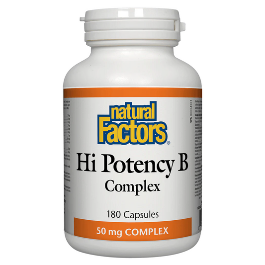 Bottle of Natural Factors Hi Potency B Complex on a white background natural vitamin direct inc canada
