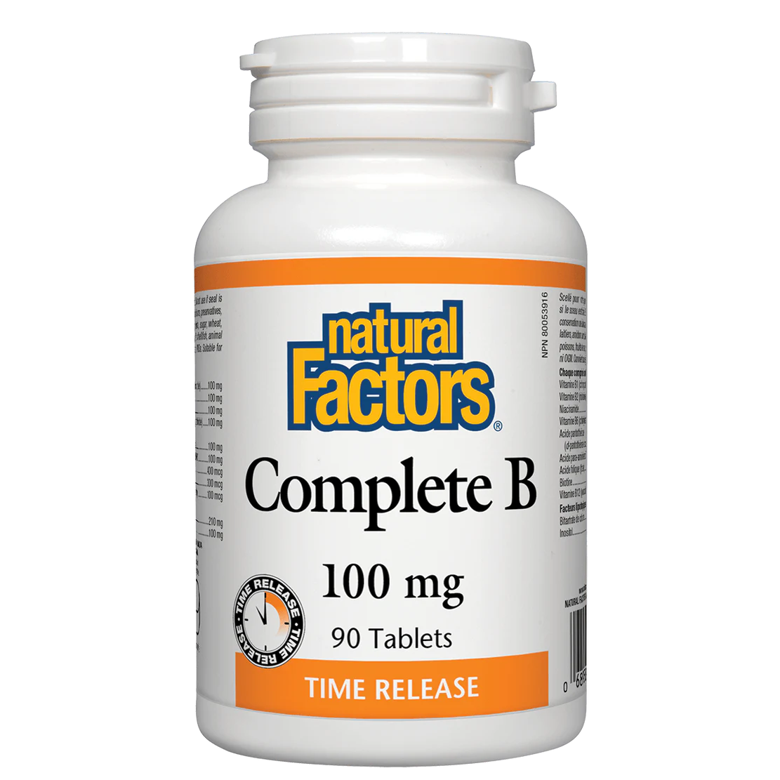 Bottle of Natural Factors Complete B supplement on a white background natvd