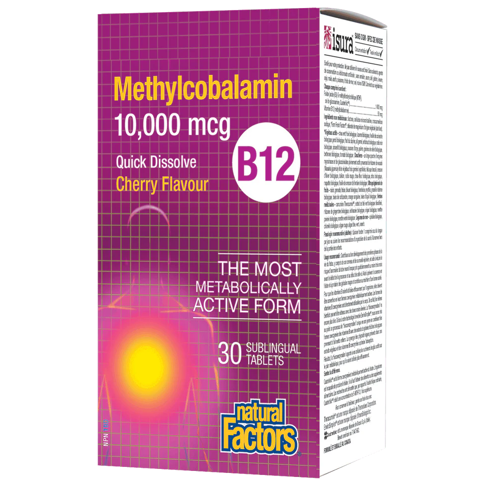 Natural Factors B12 Methylcobalamin 10,000 mcg Cherry, 30 Sublingual Tablets