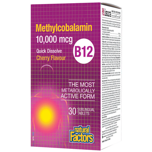 Natural Factors B12 Methylcobalamin 10,000 mcg Cherry, 30 Sublingual Tablets
