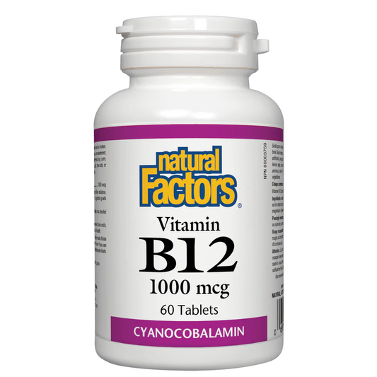 Bottle of Natural Factors Vitamin B12 supplement on a white background natural vitamin direct inc canada